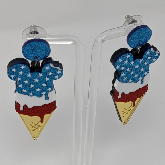 Mickey Mouse American flag inspired popsicle glitter drop earrings - Picture 4 of 7